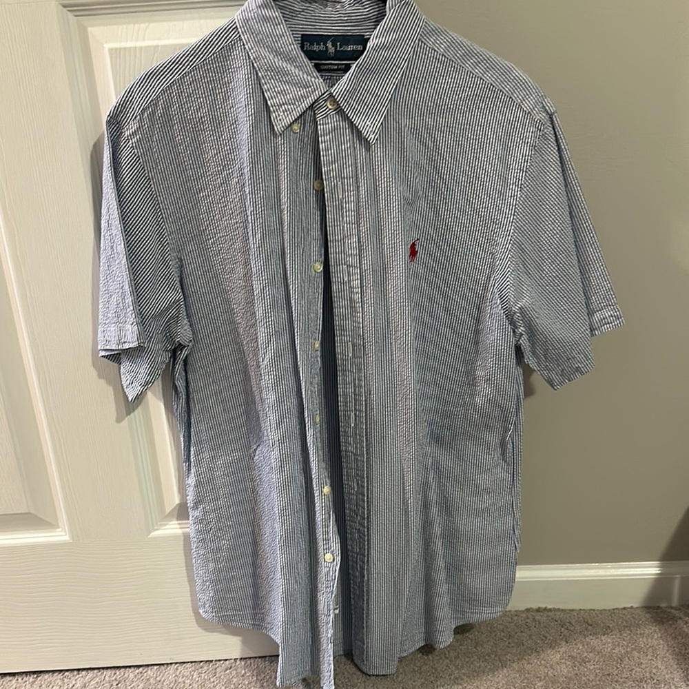 Ralph Lauren Blue Striped seersucker Men's Shirt